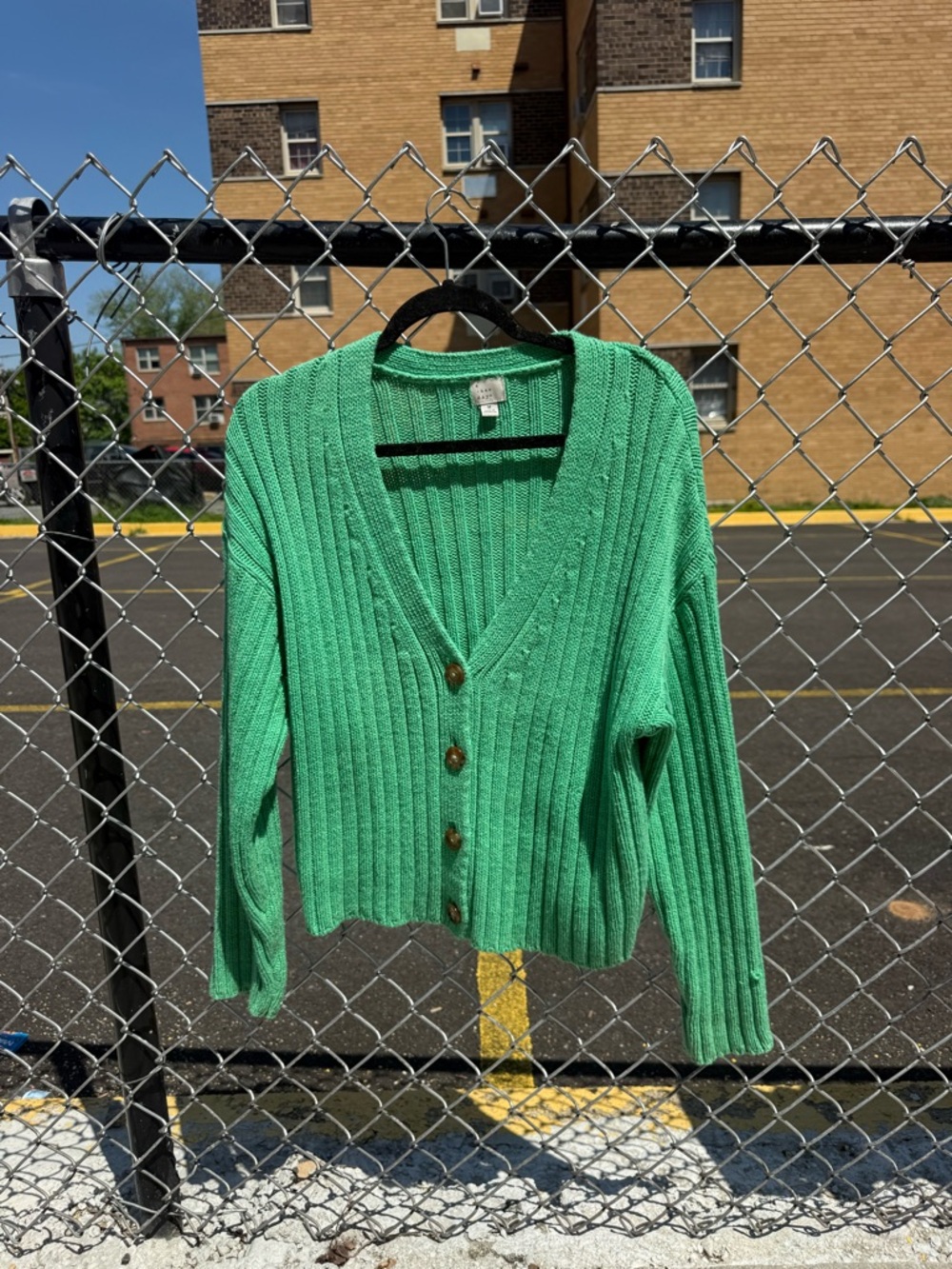 a new day Green Ribbed V-Neck Button Cardigan